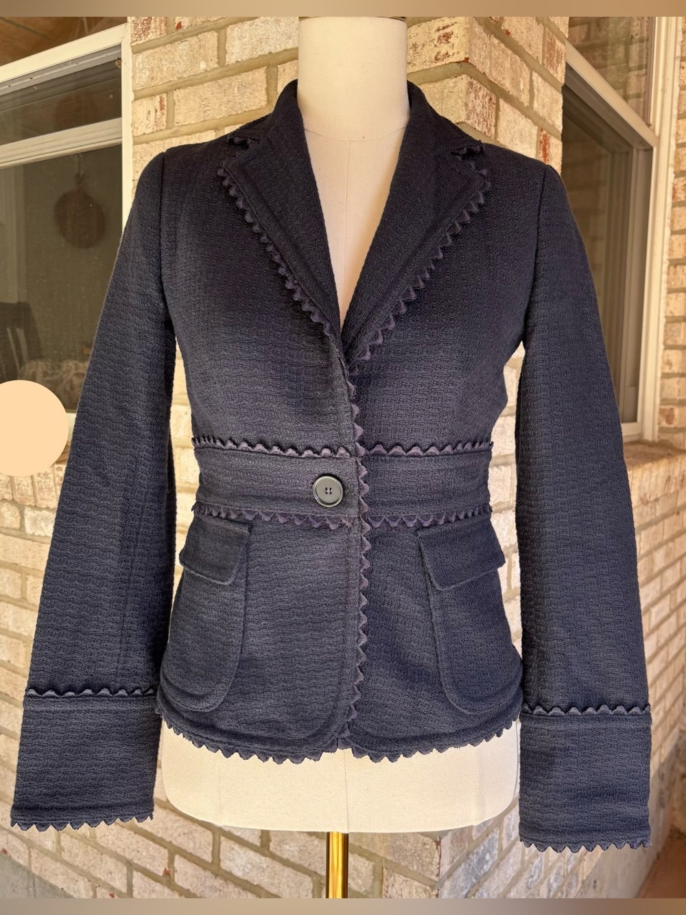 J. Crew Navy Scalloped-Trim Single-Button Blazer